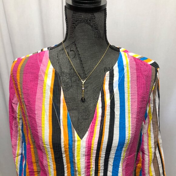 Passports Colorful Striped Tunic Womens Sz Medium 8-10 Lightweight Sheer V-Neck - Picture 2 of 8